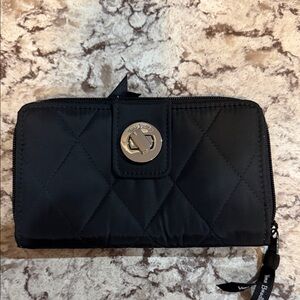 Vera Bradley Black Quilted Zip Wallet with Silver Turnlock